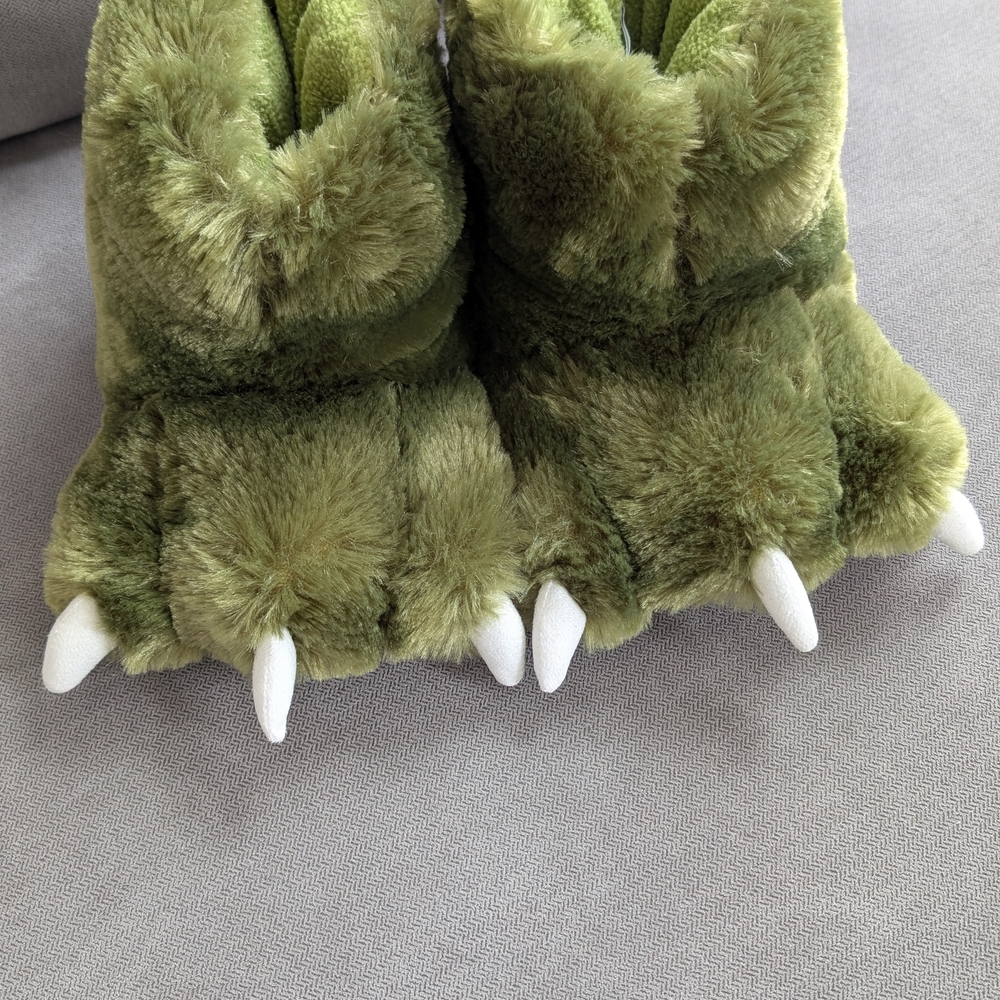 Kids Slippers - Green Dino Feet - Small 9-11. Worn For 5 Minutes